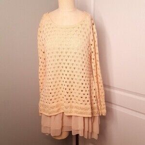 John Fashion Cream Sweater Tunic Sheer Layer Top